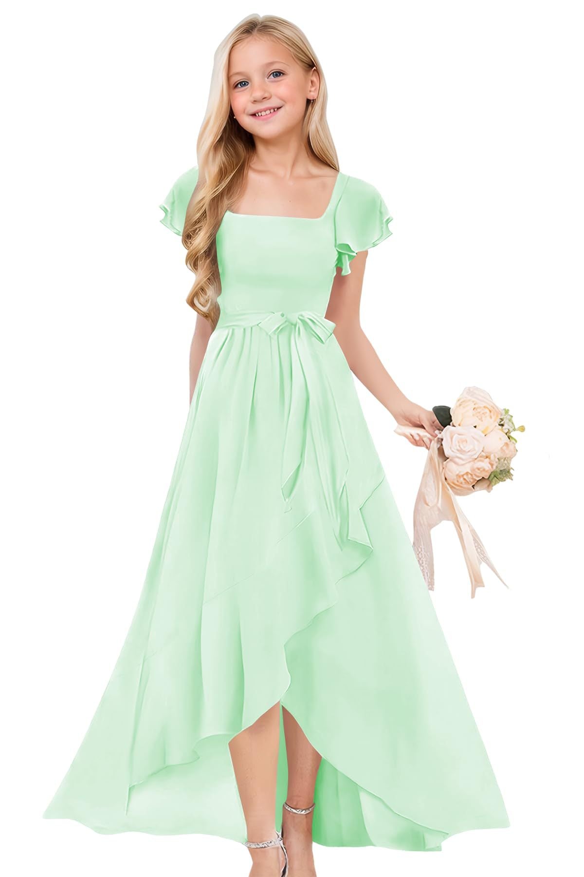 Pure Color Elegant Large Hem Ruffled Children's Dress