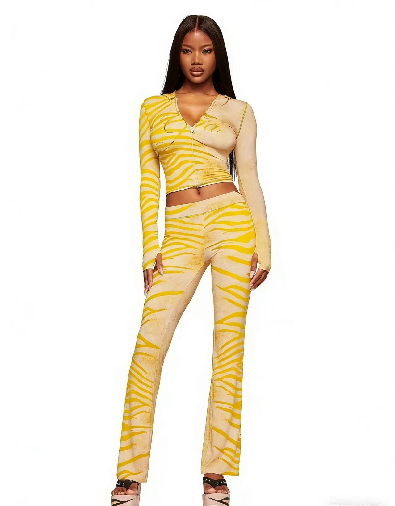 Women's Animal Print Hooded Color Contrast Stretch Sports Style Coats