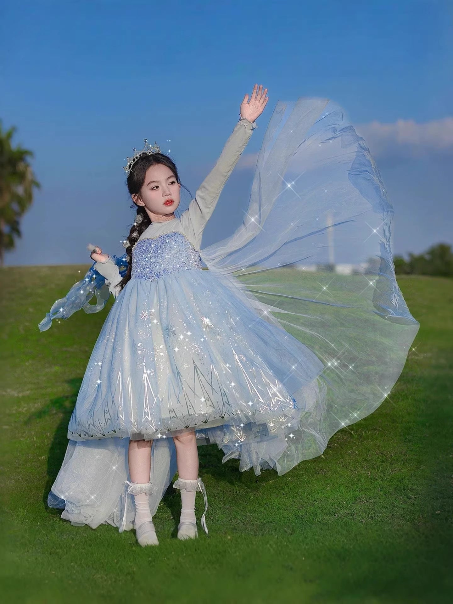 Children's Frozen Princess Sleeveless With Tail Tulle Skirt Birthday Children's Dress