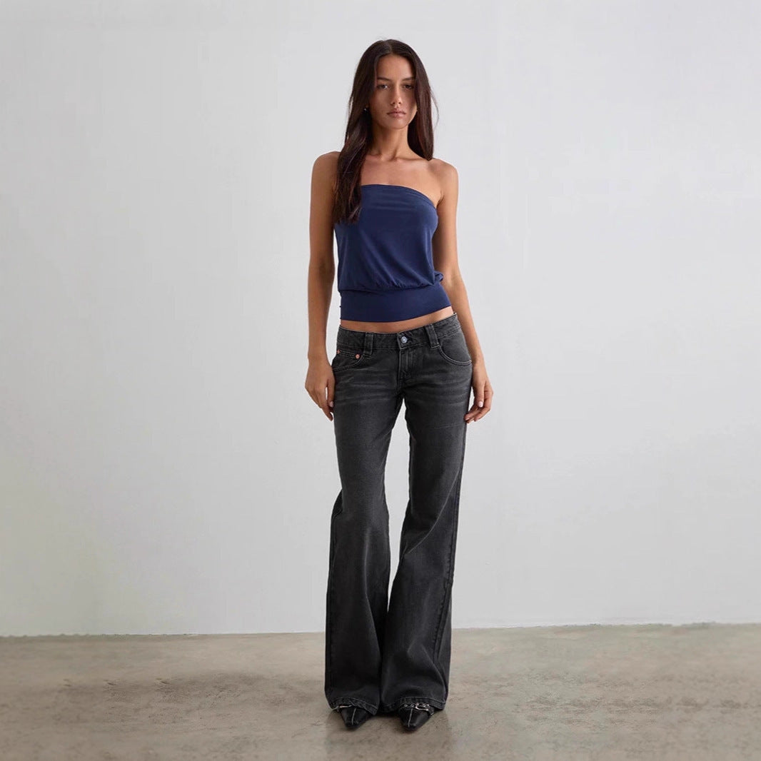 Women's Stretch Solid Color Slightly Flared Denim Jeans