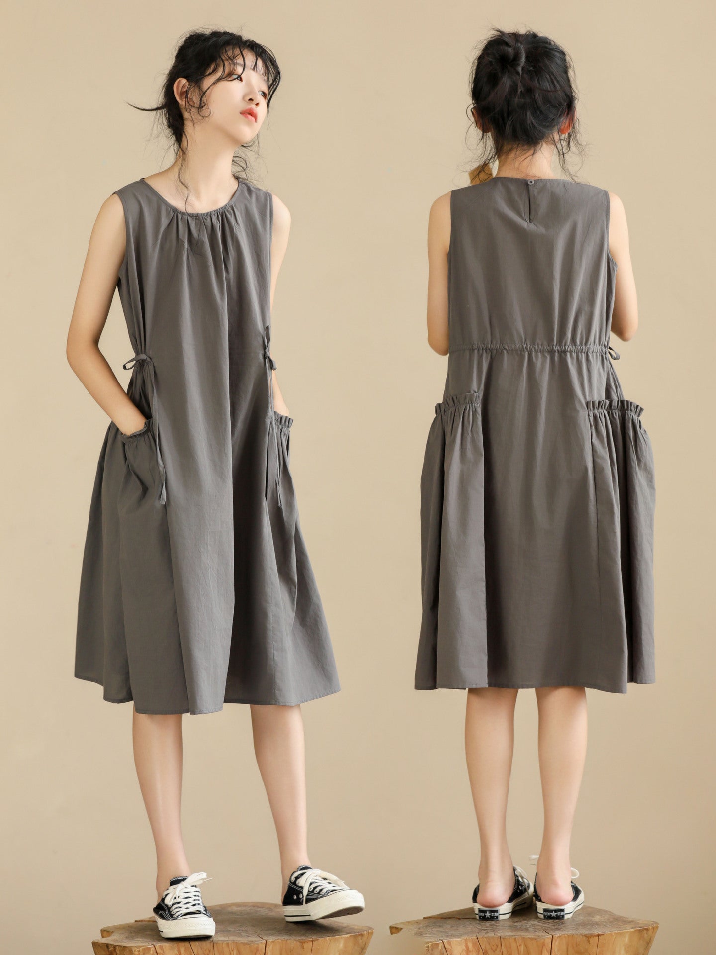 High-grade Gray Sleeveless Small Design Sense Children's Dress