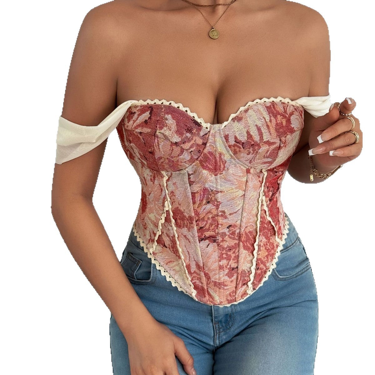 Retro French Jacquard Oil Painting Sense Palace Style Chest Wrap Small Vest/suspenders/tube Top