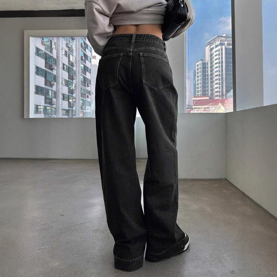 Women's American Black Gray Straight Loose Hot High Waist Pants
