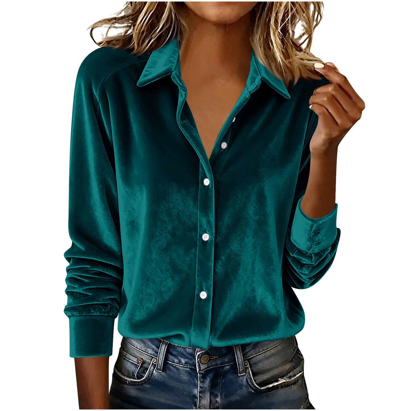 Spring Simple Solid Color Polo Collar Blouse