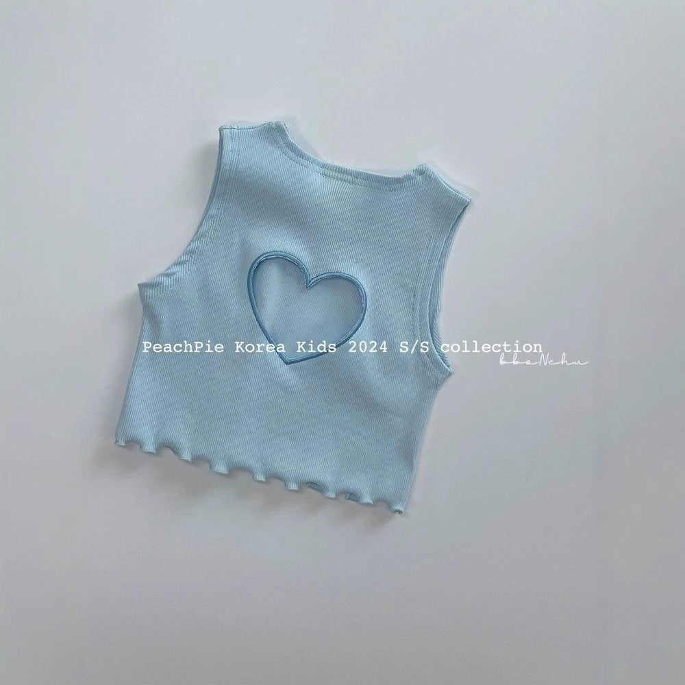 Summer Western Style Hollowed Heart Shape Fashion Personalized Short Children's T-shirt