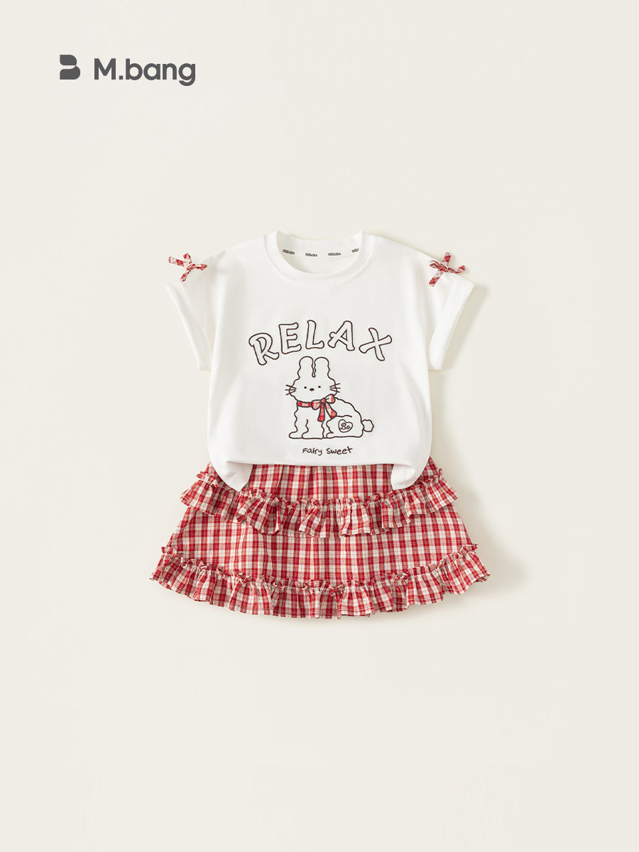 Children's Clothing Bow Cute Short Sleeve Plaid Lace Children's Suit