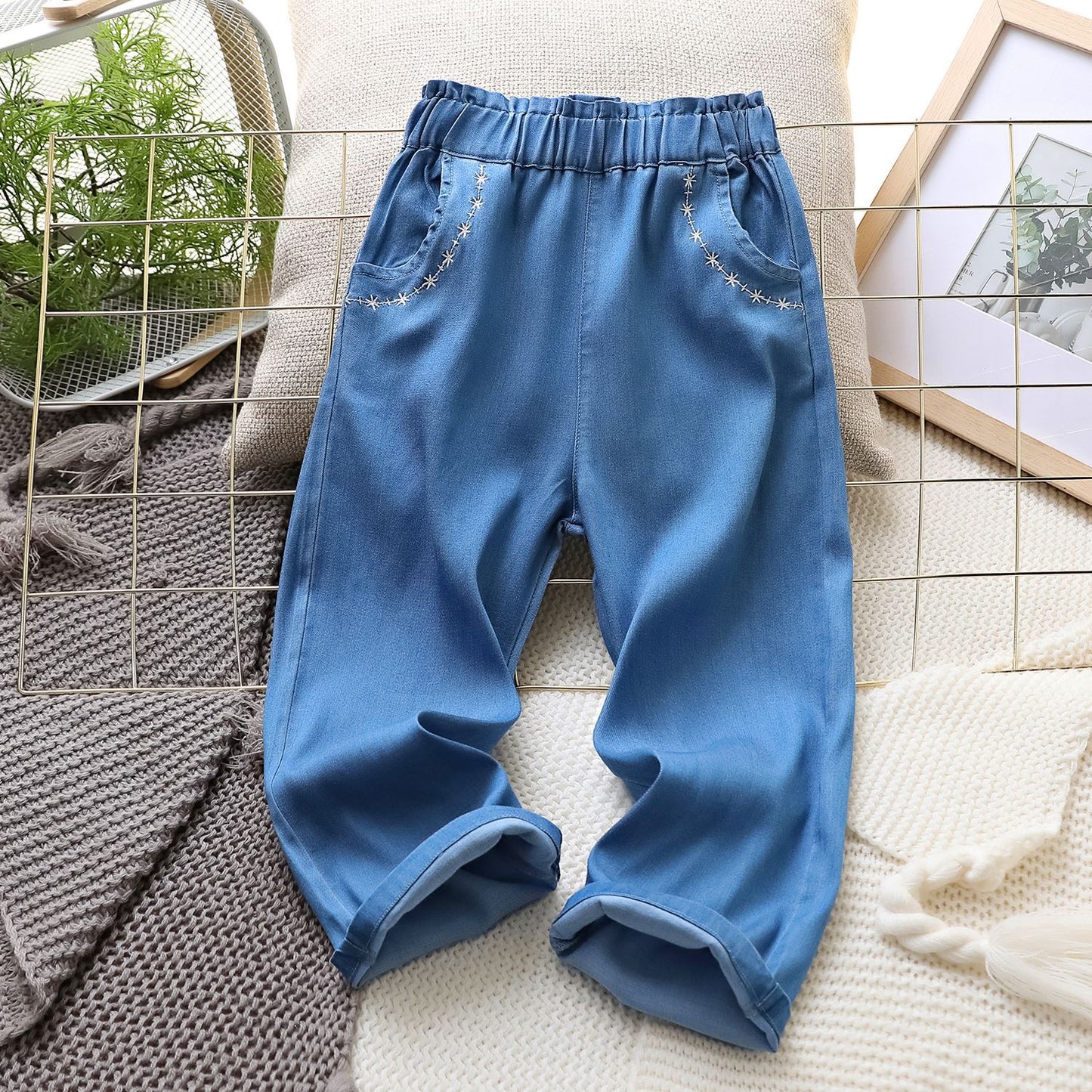Domestic Sales Middle Big Denim Trousers Can Be Children's Pants