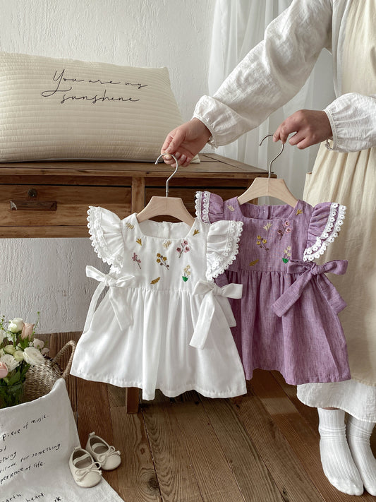 Flowers Thin Breathable Flounced Sleeve Princess Children's Dress