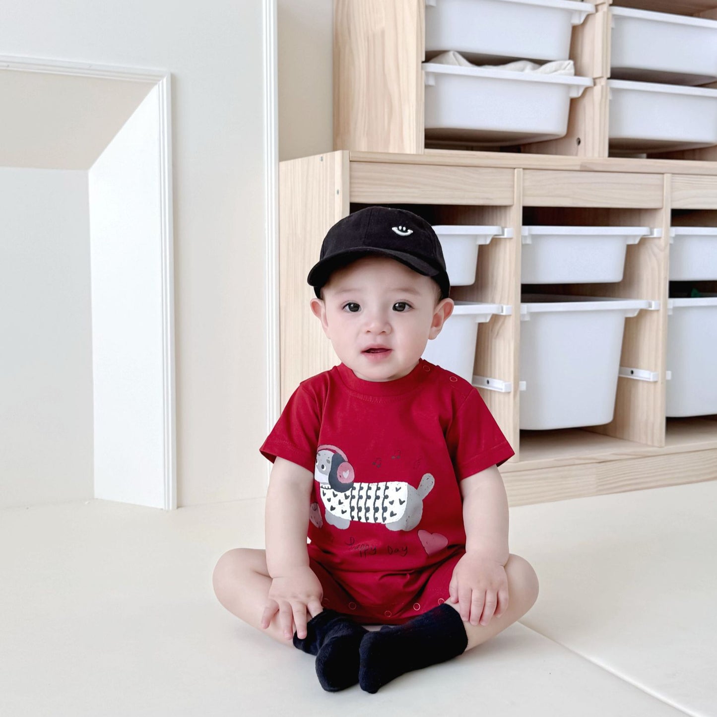 Children's Romper T-shirt Cartoon Printed Fashion Shorts Jumpsuit, Climbing Suit
