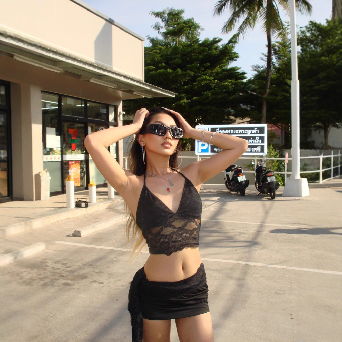Women's Sexy Cutout Small Sling Lace Stitching Fashion Casual Suit