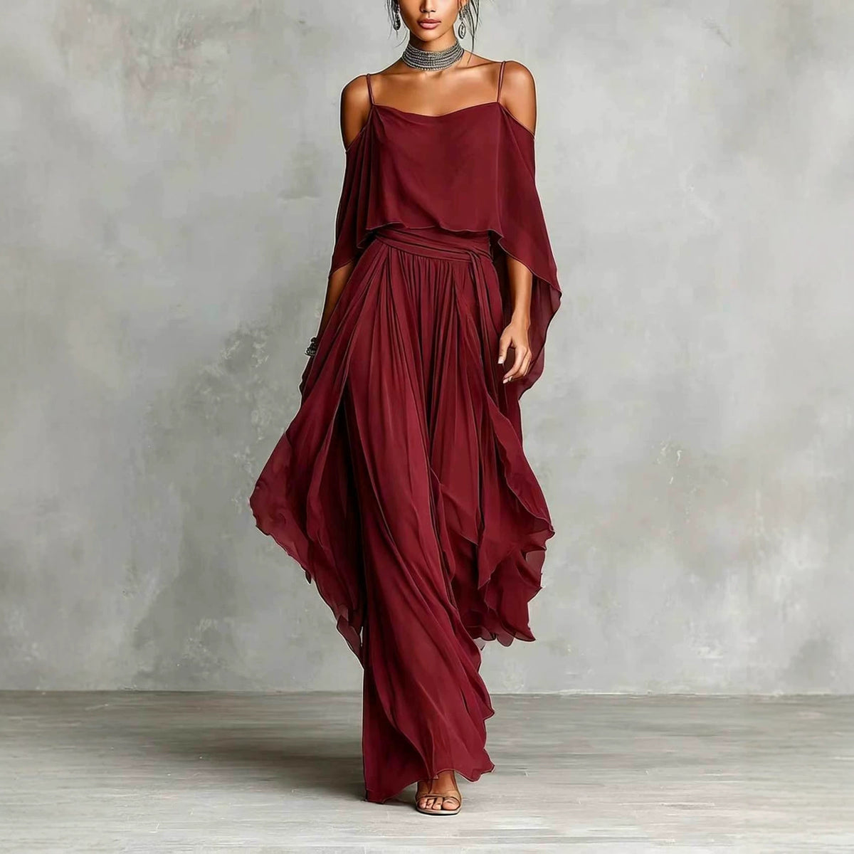 Women's Hollow Neckline Wide Hem Loose Dress Fashion Casual Suit