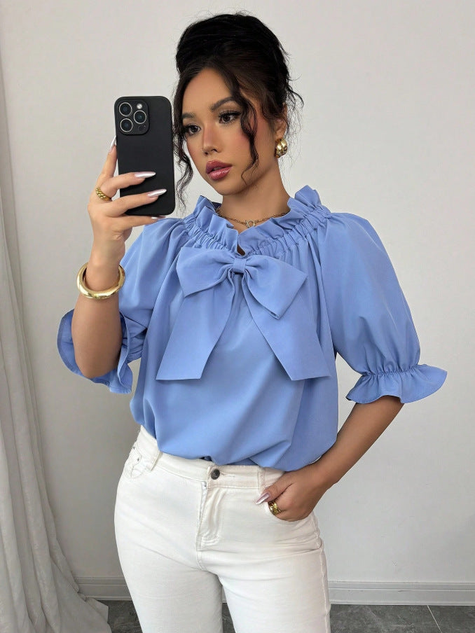 Cool Durable Creative Women's Ruffled Bow Tops