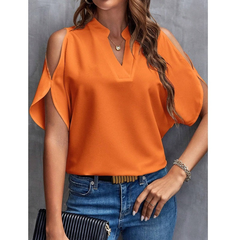 Popular Women's Summer Solid Color Loose Lace Shirt, Chiffon Shirt