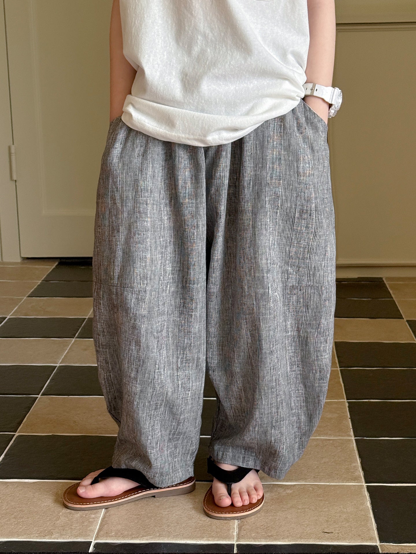 Children's Boys Summer Korean Stylish Retro Minimalism Vertical Pinstripe Soft Children's Pants