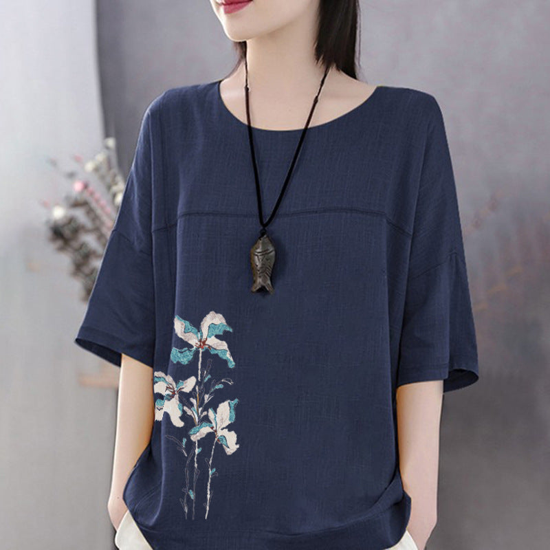 Women's Casual Short-sleeved Cotton Linen Loose Bottoming Shirt Women's T-shirt