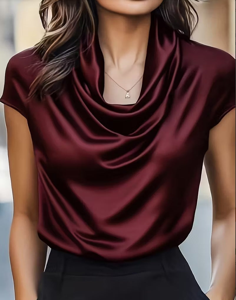Women's Collar Draping Effect Sleeve Casual Shirt Blouse