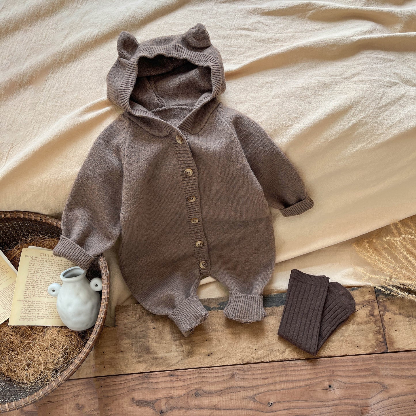 Infants Knitted Jumpsuit Autumn Super Cute Rabbit Ears Sweater Jumpsuit, Climbing Suit