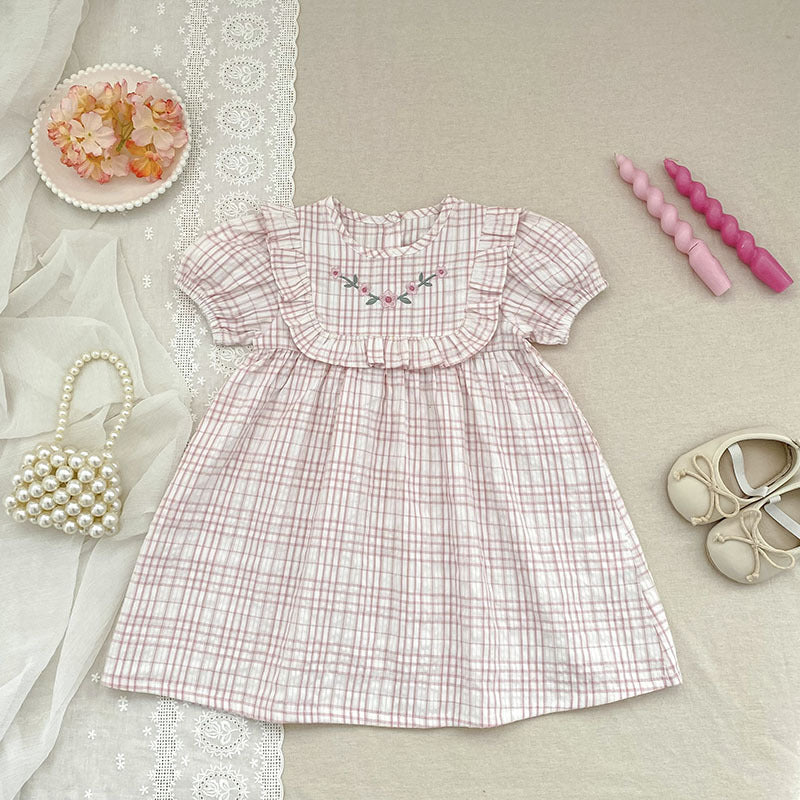 Short Sleeve Plaid Rompers Romper Sisters Children's Dress
