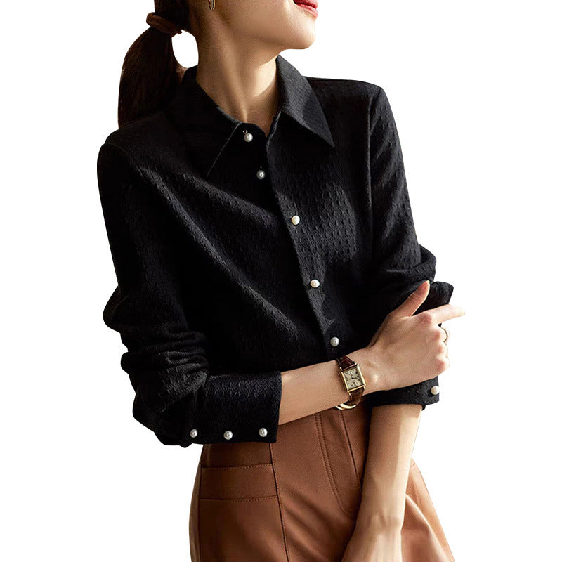 Women's Slimming Long Sleeves Black Shirt Design Sense Niche Casual Chic Blouse