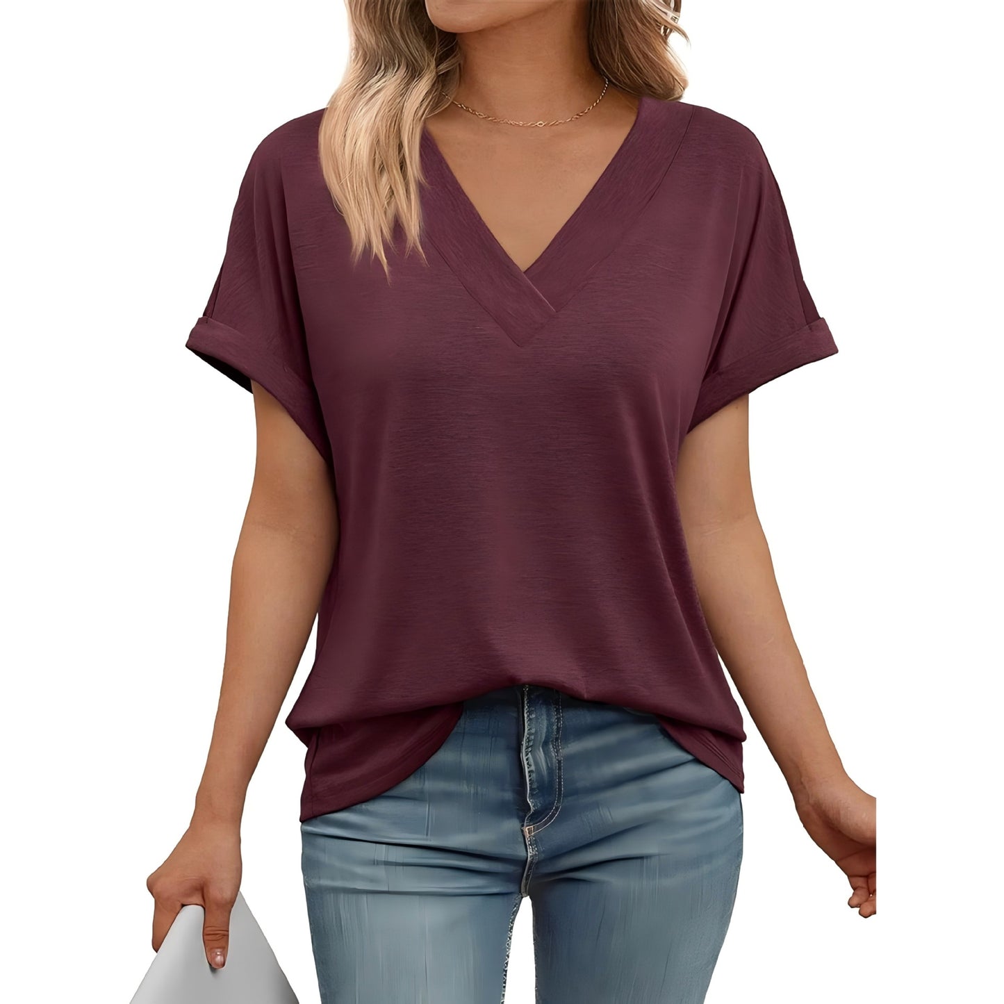 Women's Summer Short-sleeved Shirt Loose Solid Color Large Women's T-shirt