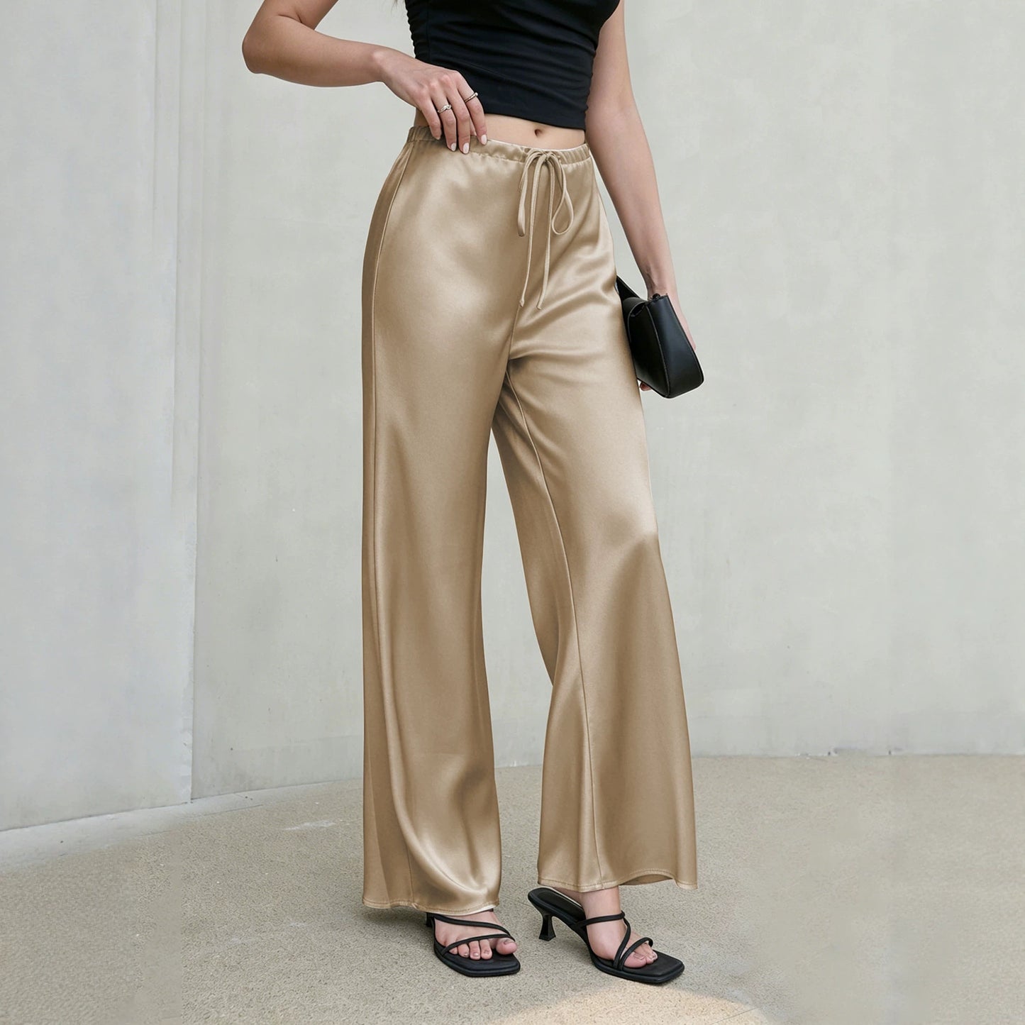 Women's Satin Trousers High Waist Light Luxury Acetate High-grade Casual Pants