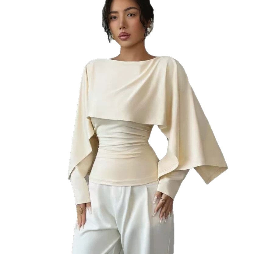 Style Black Round Neck Cape Design Lightly Mature Slimming Shorts
