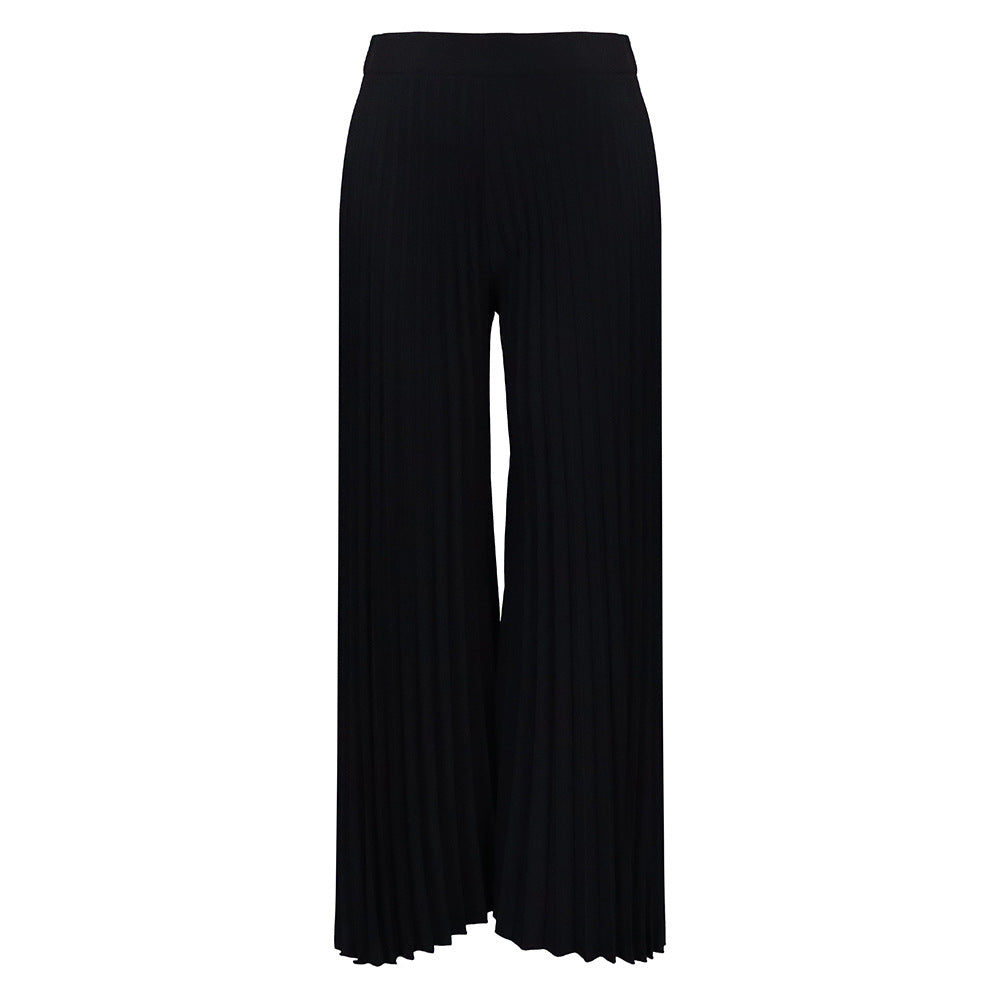Women's Elegant Pleated Trousers High Waist Wide Casual Pants