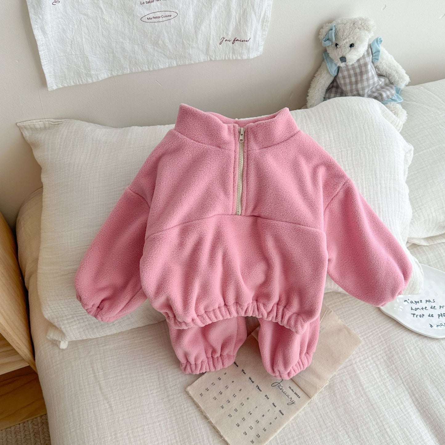 Korean Double-sided Fleece Sports Fleece-lined Twinset Children's Suit