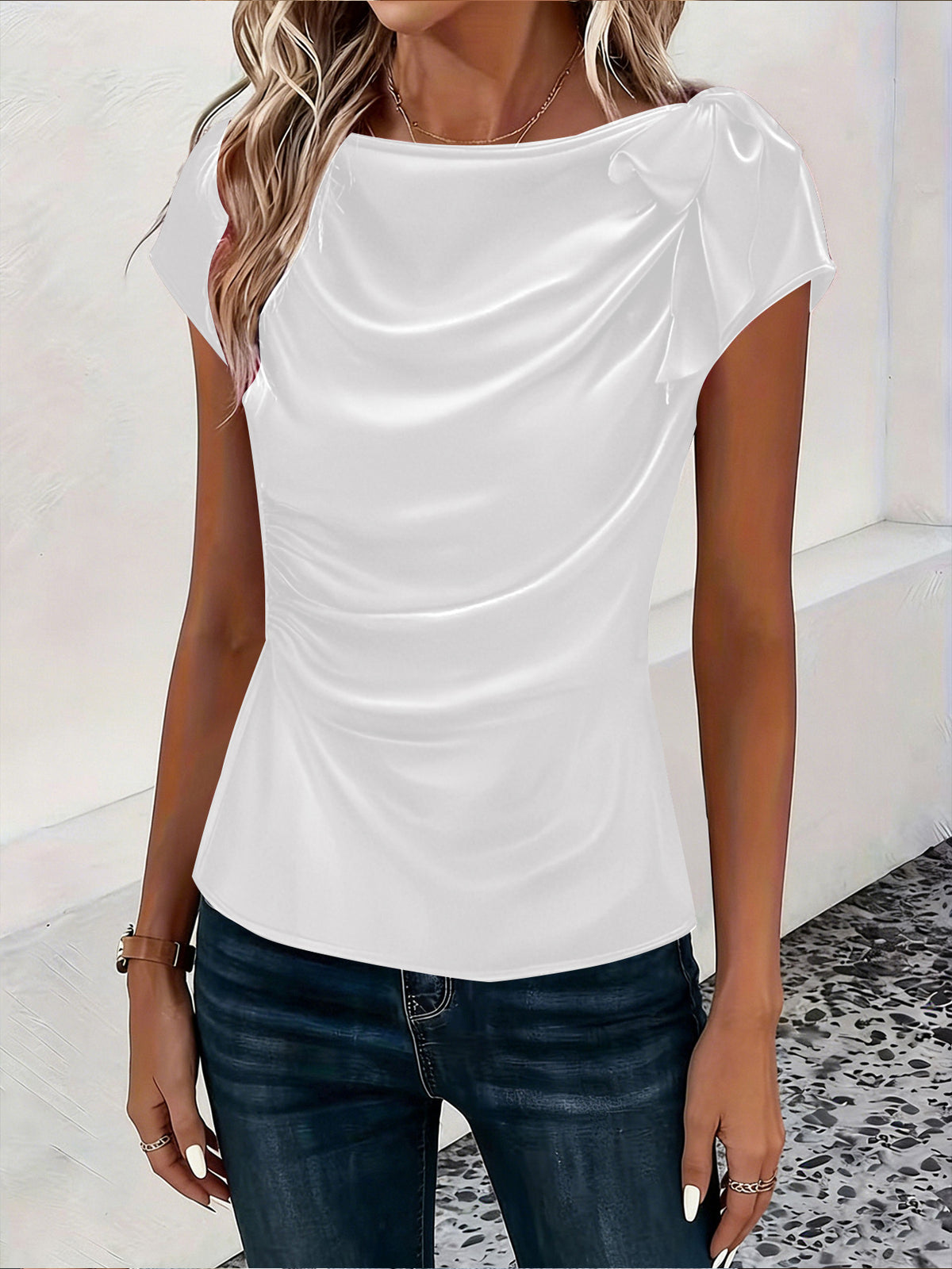 Women's Solid Color Satin Artificial Silk Pullover Tops