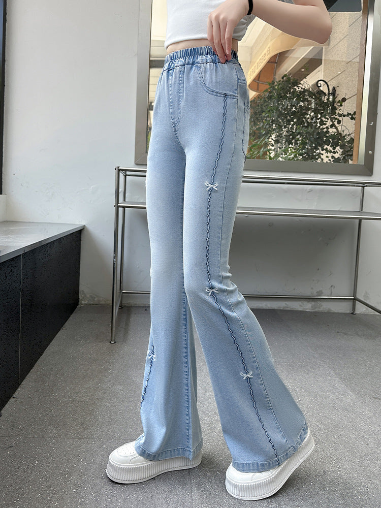 Children's Trousers Summer Korean Style Trendy Thin Jeans Medium Big Bow Children's Pants