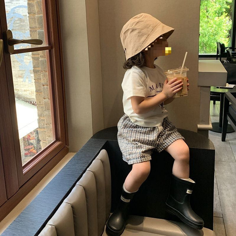 Preppy Style Plaid Stitching Shorts Casual Children's Pants
