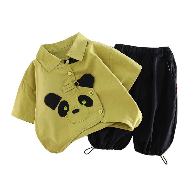 Children's National Style Shirt Short Sleeve Clothes Two-piece Children's Suit