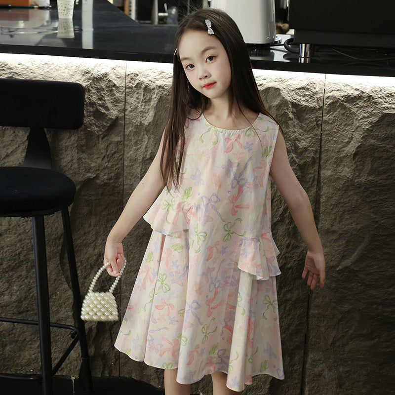 Children's Clothing Summer Princess Bow Vest Floral Children's Dress