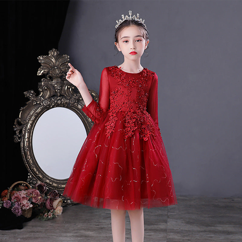 Children's Princess Korean Style Long Sleeve Mesh Pettiskirt Dresses Of Bride Children's Dress