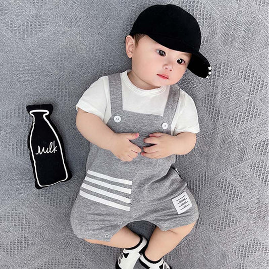 Short Sleeve Rompers Summer Thin Striped Cotton Half Jumpsuit, Climbing Suit