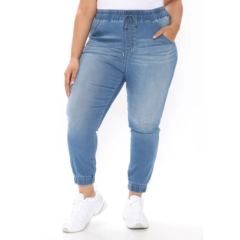 Women's Street Hipster Washed Harem Cropped Light Color High Jeans