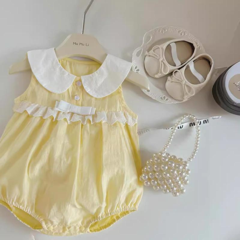 Style Fresh Vest Bow Romper Summer Refreshing Milky Yellow Jumpsuit, Climbing Suit
