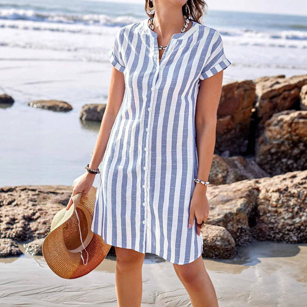 Women's Summer Fashion Temperament Leisure Loose Striped Blouse