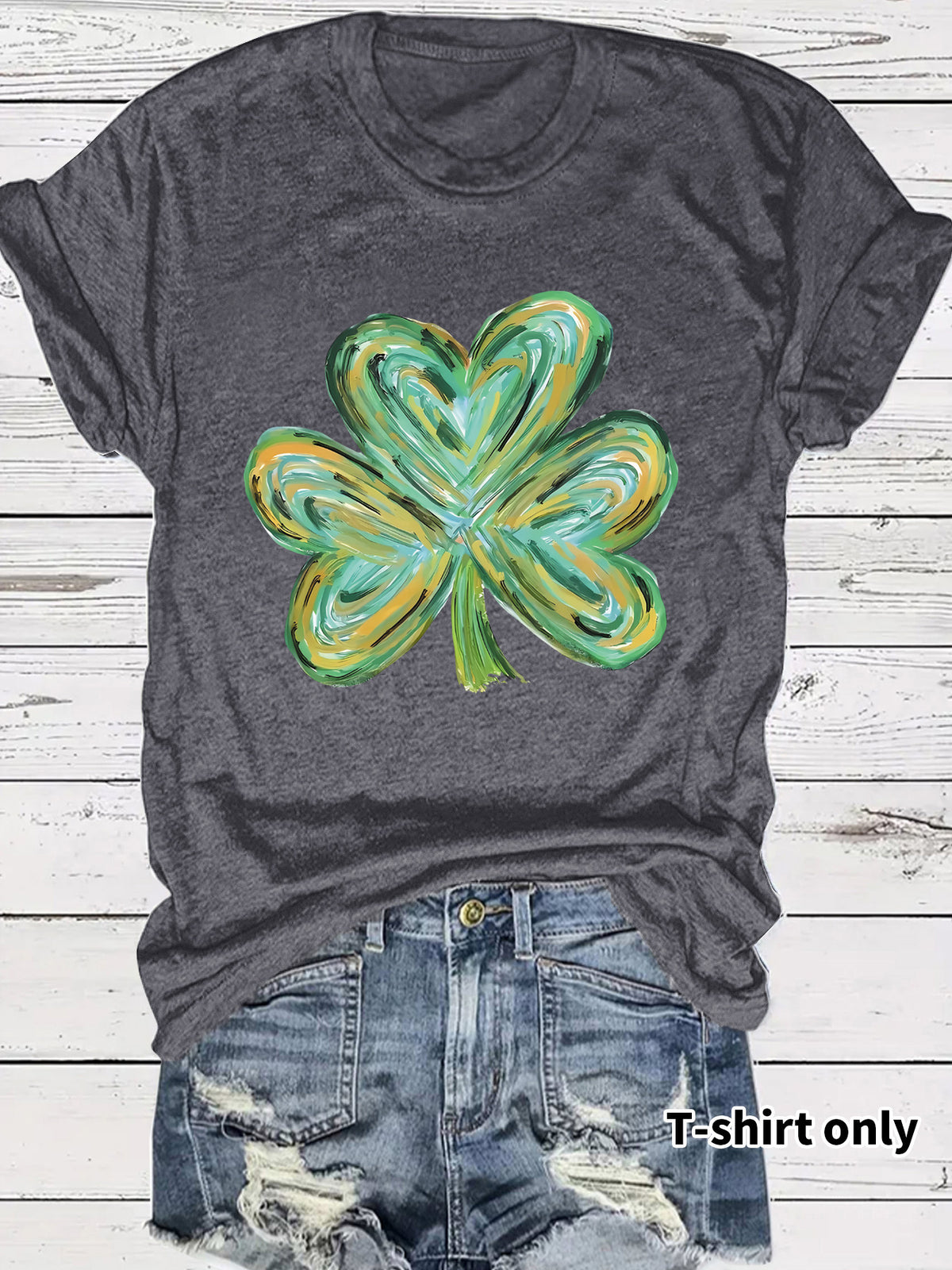 Women's Summer Green Clover Print Round Neck Clothing