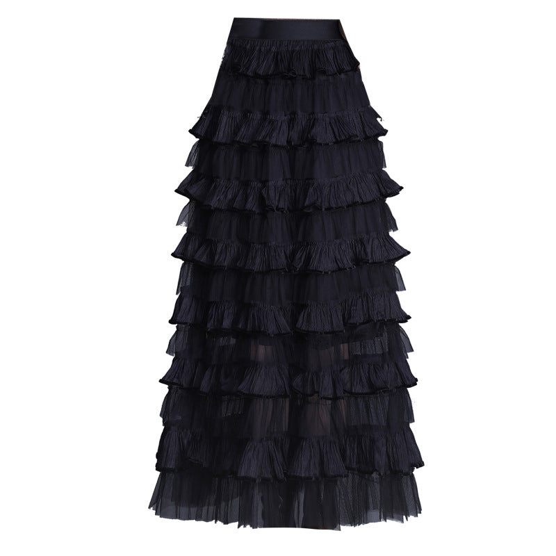 Women's Design Net Yarn Cake Mid-length Slimming A- Line Skirts