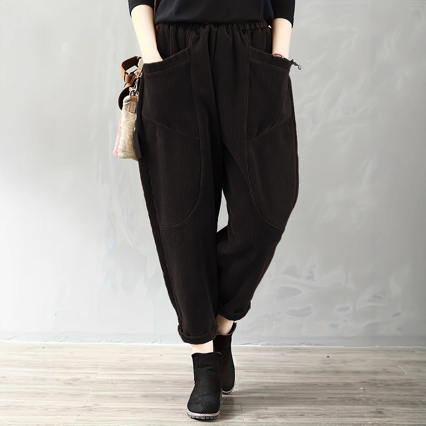 Women's Waist Fashion Corduroy Loose Outer Wear Pants