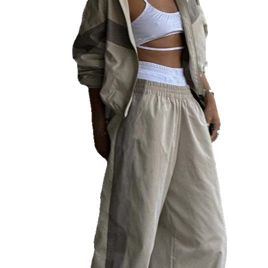 Women's American Elastic Fashionable Trousers Contrast Color Fashion Casual Suit