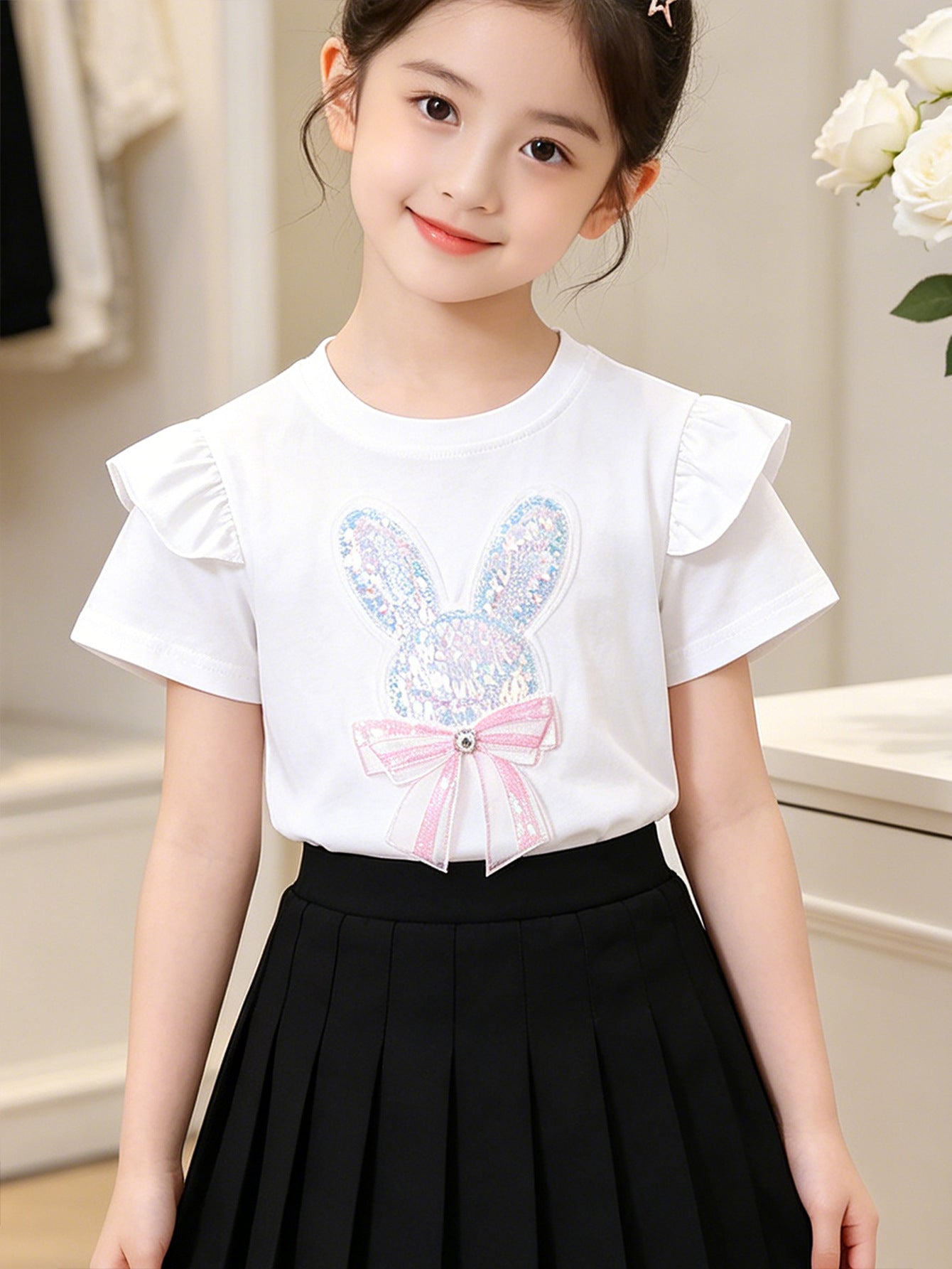 Children's Ice Porcelain Cotton Short-sleeved Summer Princess Breathable Shirt Thin Children's T-shirt