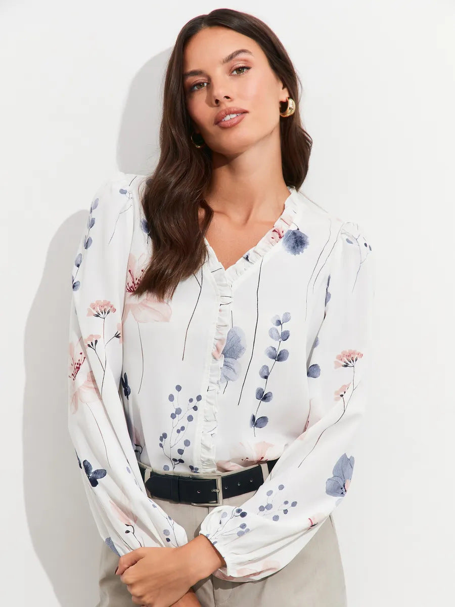 Comfortable Women's Long Sleeve Ruffle Shirt Blouse