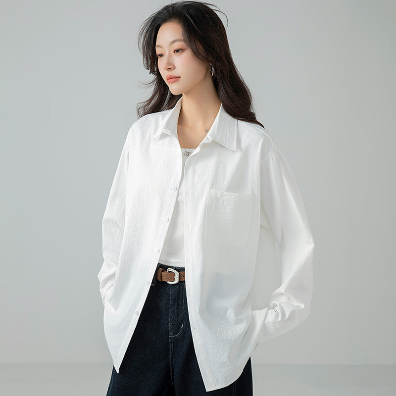 Women's Korean Style Loose Shirt Long Sleeve Pure Blouse
