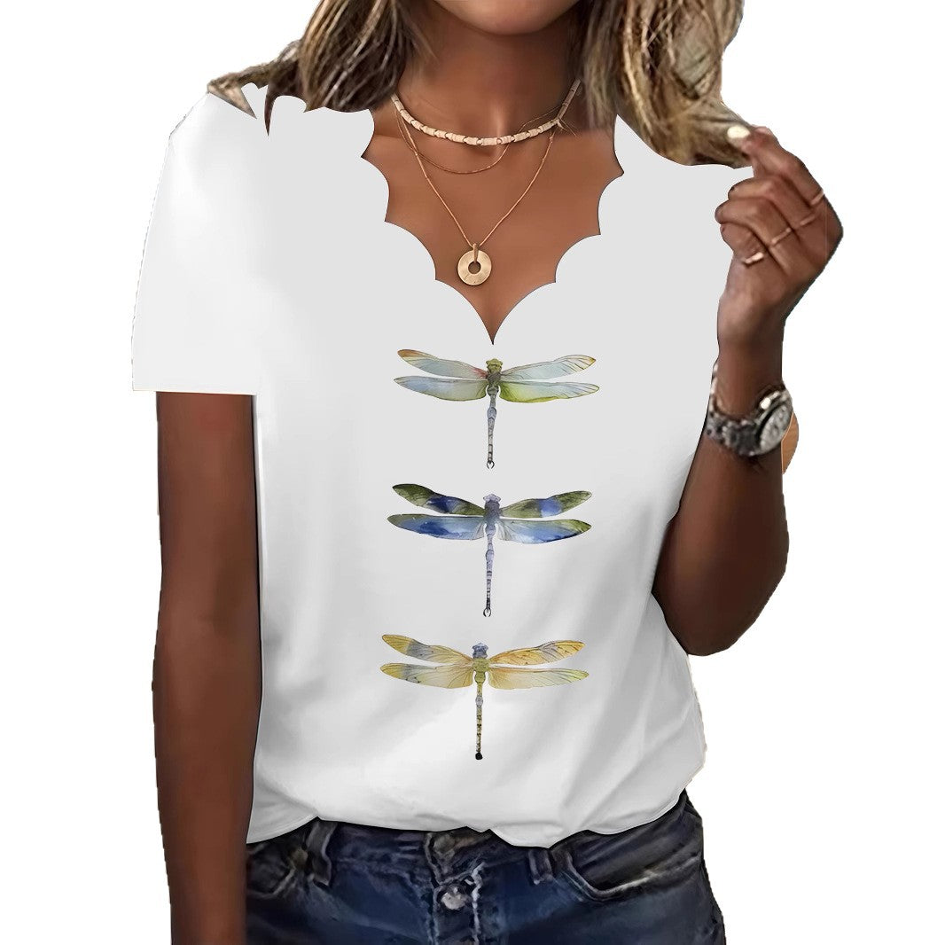 Slouchy Women's Summer Floral Wave Sleeve Large Size T-shirt
