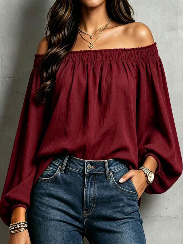 Sexy Elastic Loose Long Sleeve Shirt Bishop Blouse