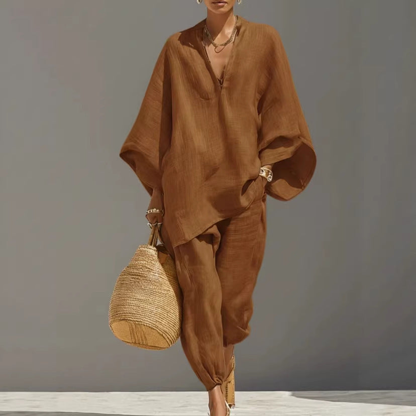 Women's Two-piece Idle Style Design Loose Shirt Suits