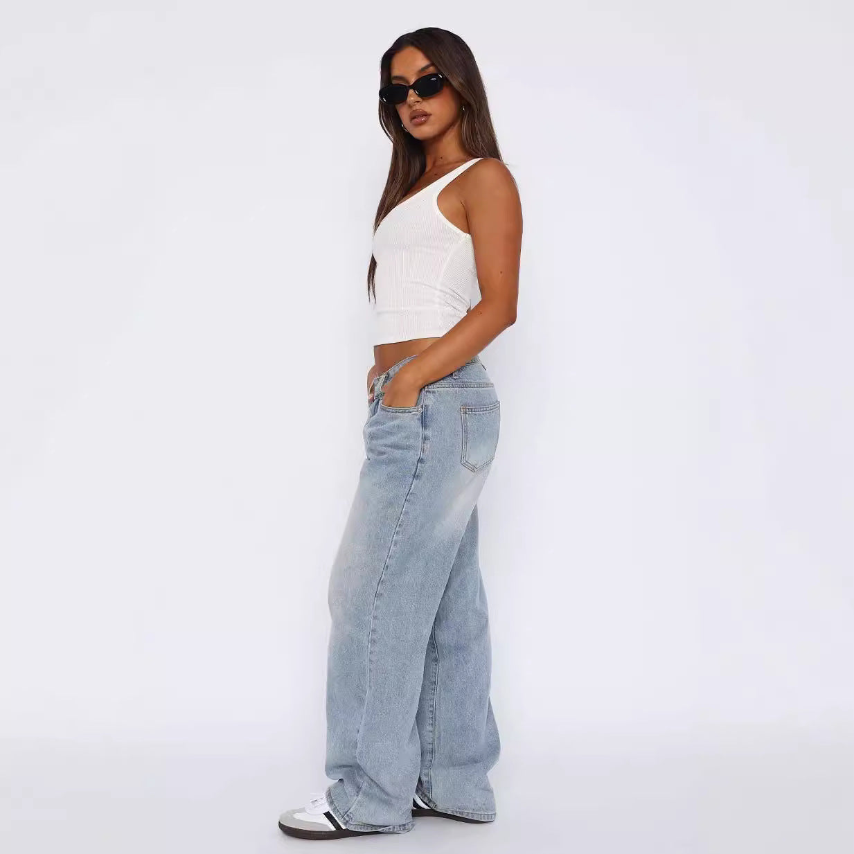 Hot Simple Straight Loose Denim Trousers Women's Jeans