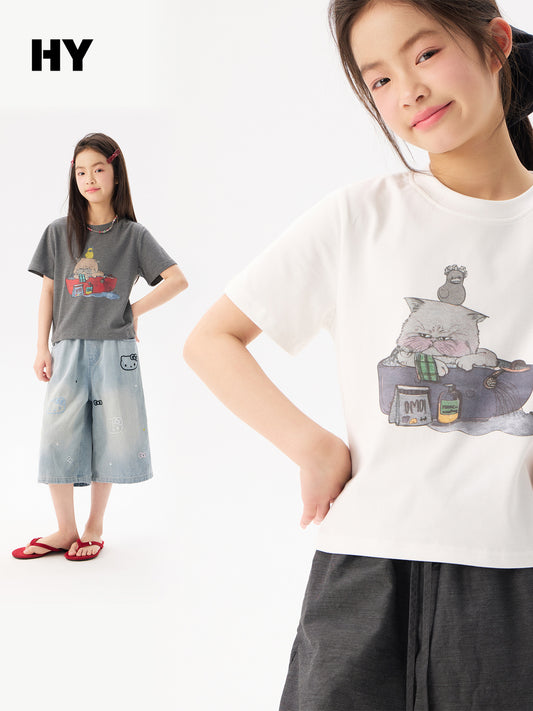 Children's Clothing Short-sleeved Cartoon Print Bottoming Shirt Children's T-shirt